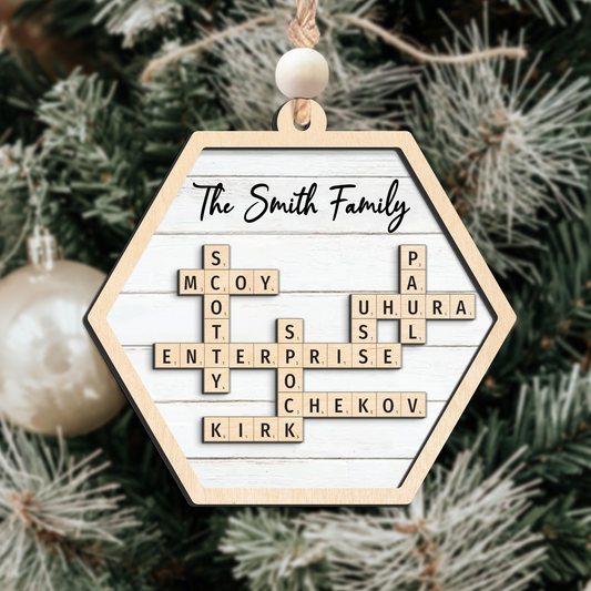 Customized Family Crossword Ornament, Two Layer Wooden Christmas Family Ornament, CF911 - 19Gifts