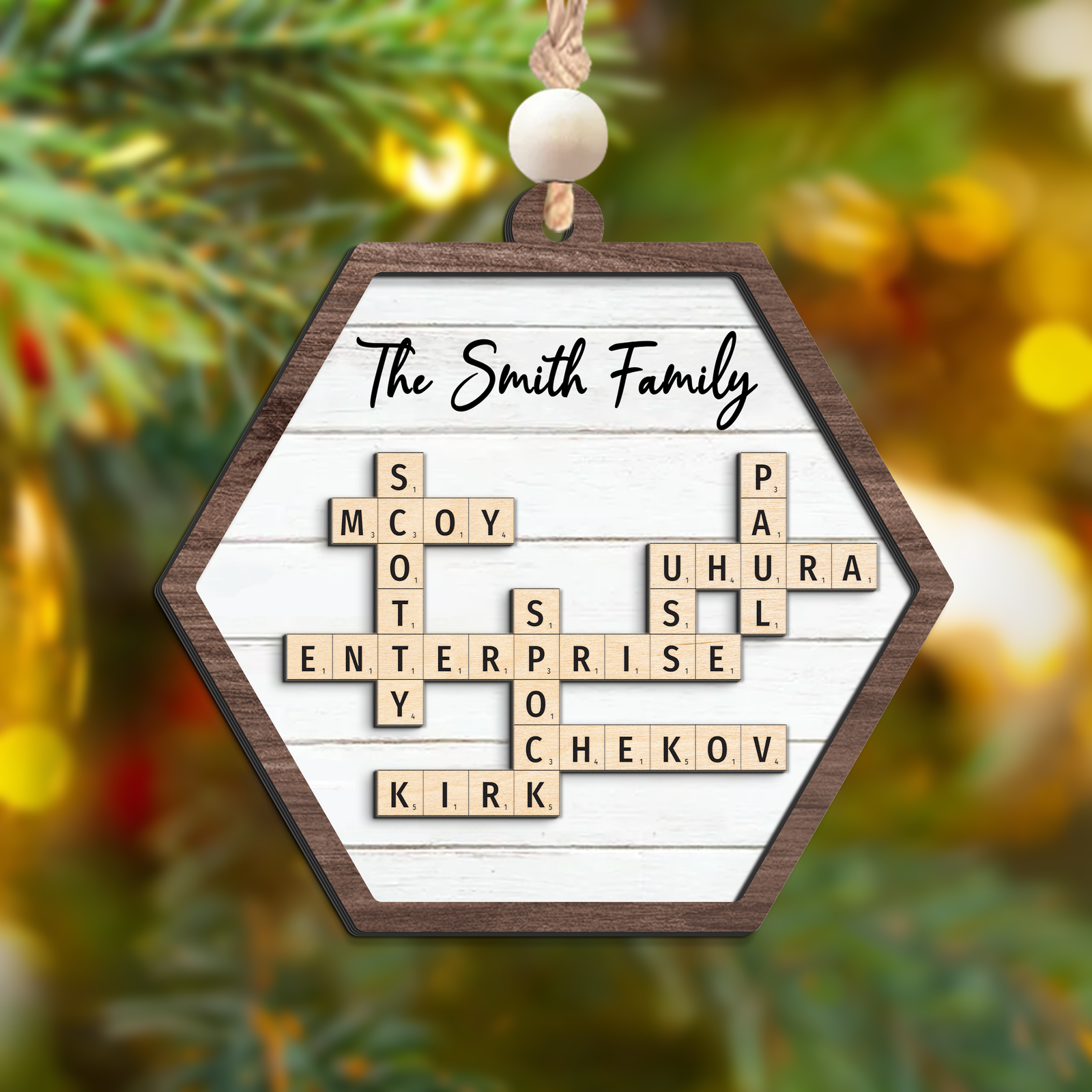 Customized Family Crossword Ornament, Two Layer Wooden Christmas Family Ornament, CF911 - 19Gifts