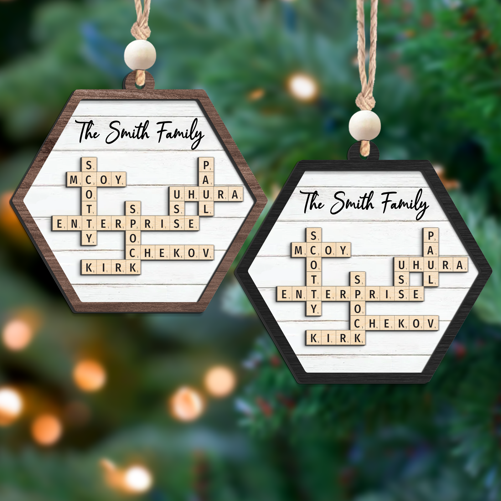 Customized Family Crossword Ornament, Two Layer Wooden Christmas Family Ornament, CF911 - 19Gifts