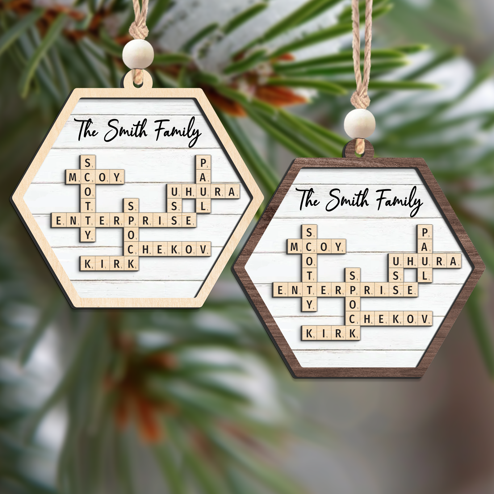 Customized Family Crossword Ornament, Two Layer Wooden Christmas Family Ornament, CF911 - 19Gifts