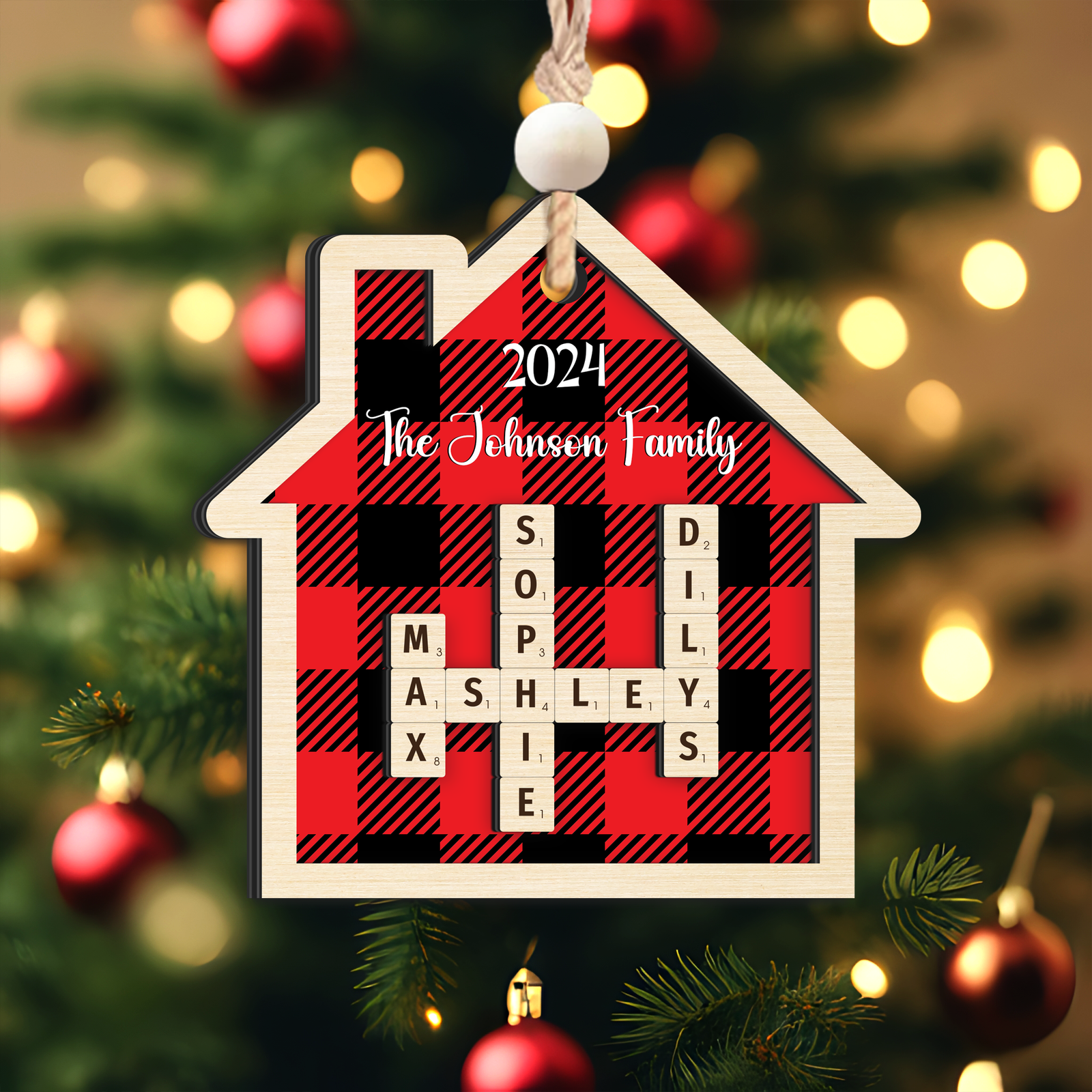 Customized Family Crossword Ornament, Two Layer Wooden Christmas Ornament CF667 - 19Gifts