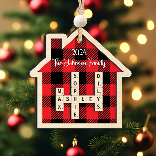 Customized Family Crossword Ornament, Two Layer Wooden Christmas Ornament CF667 - 19Gifts
