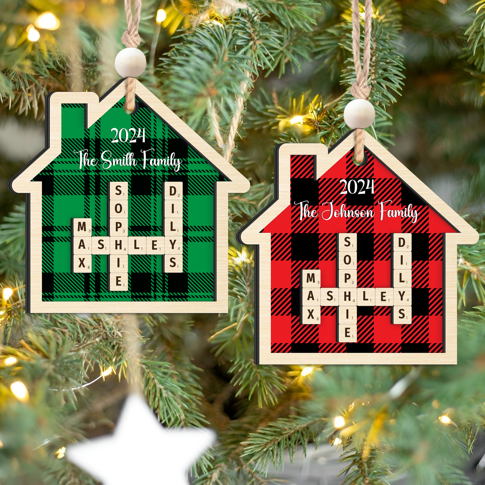 Customized Family Crossword Ornament, Two Layer Wooden Christmas Ornament CF667 - 19Gifts