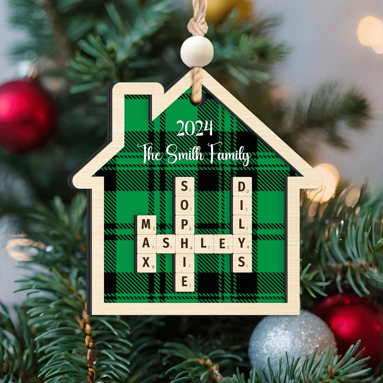 Customized Family Crossword Ornament, Two Layer Wooden Christmas Ornament CF667 - 19Gifts