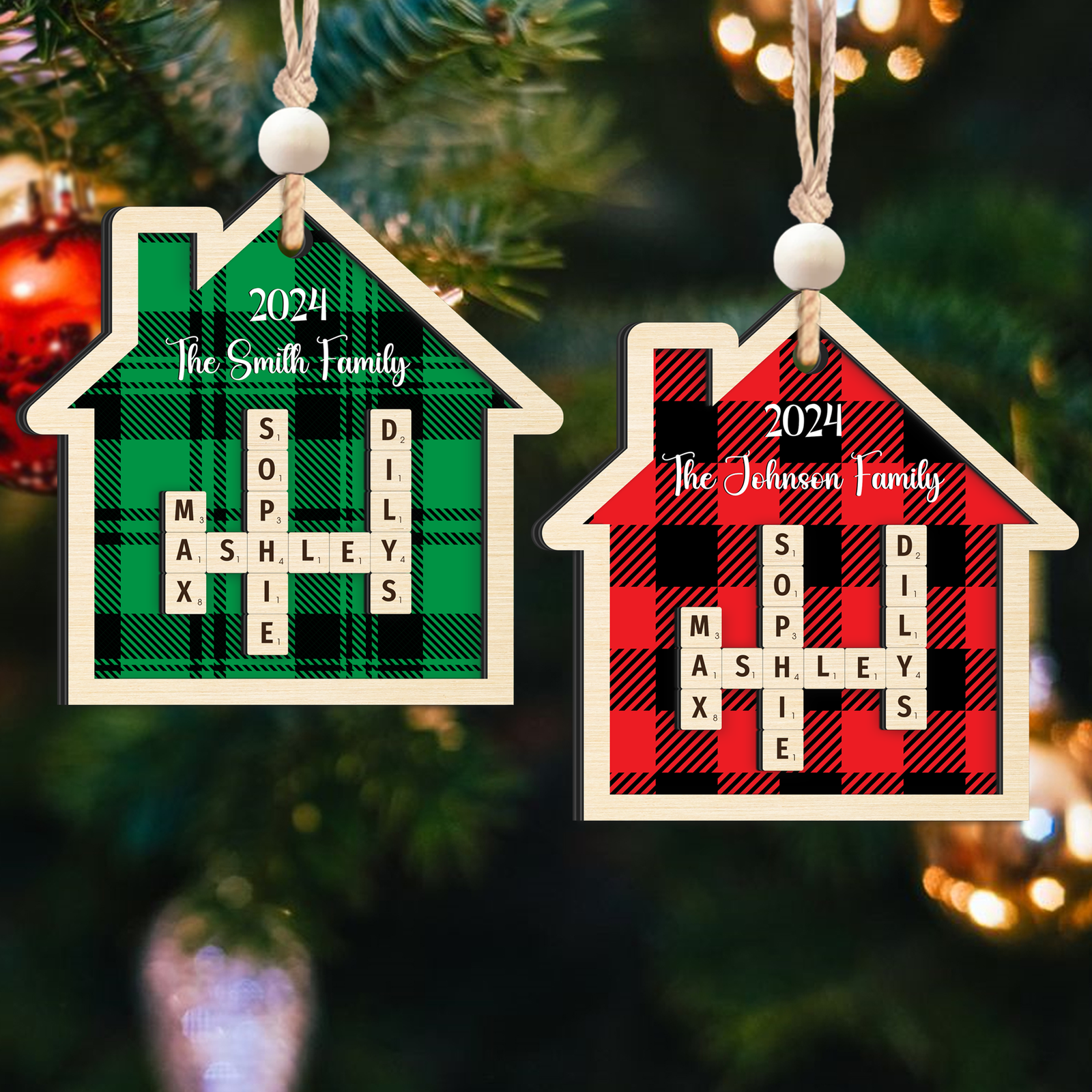 Customized Family Crossword Ornament, Two Layer Wooden Christmas Ornament CF667 - 19Gifts