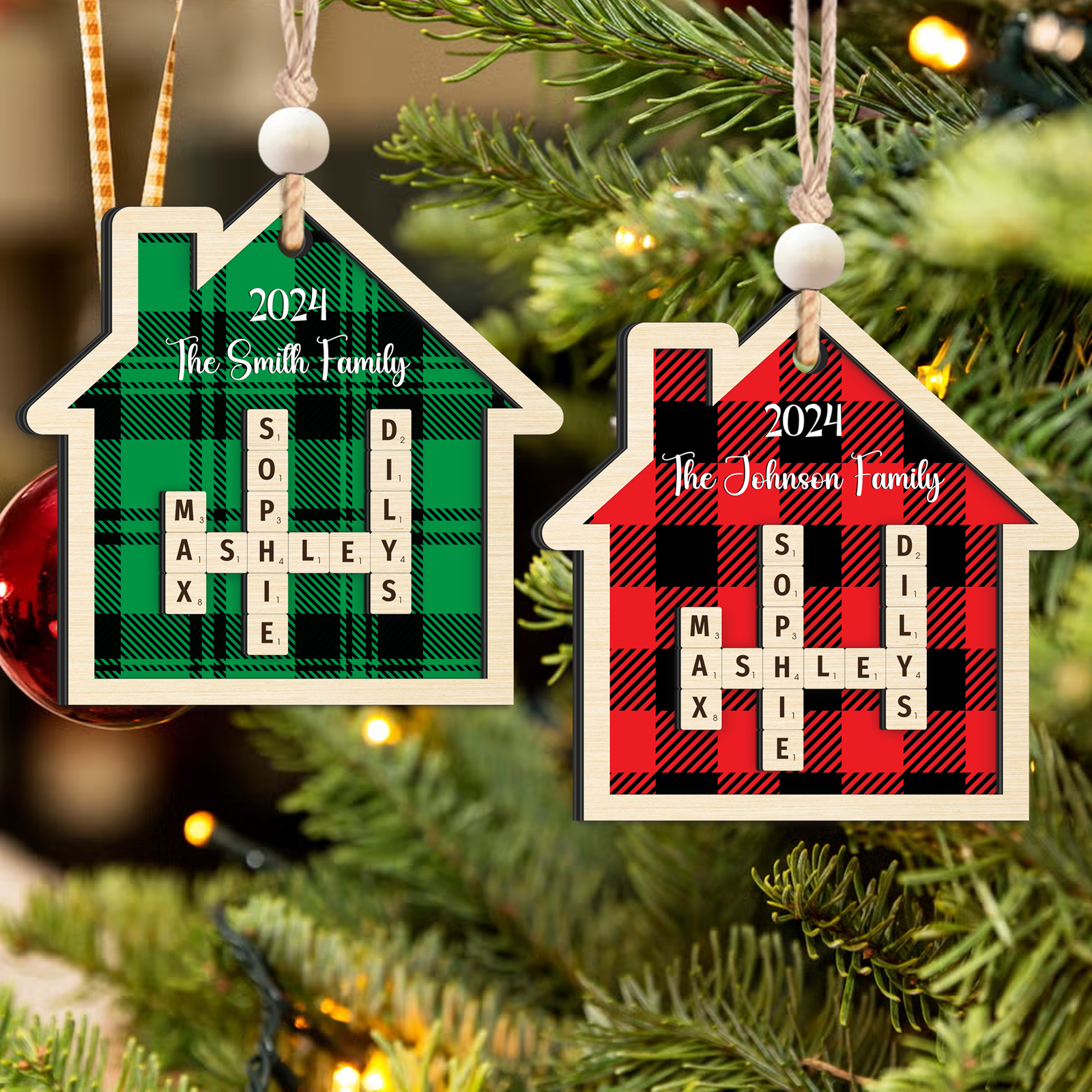 Customized Family Crossword Ornament, Two Layer Wooden Christmas Ornament CF667 - 19Gifts