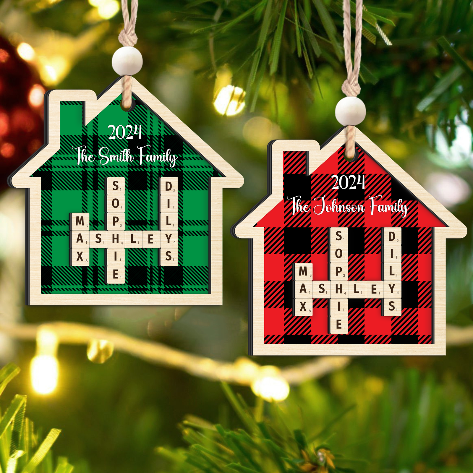 Customized Family Crossword Ornament, Two Layer Wooden Christmas Ornament CF667 - 19Gifts