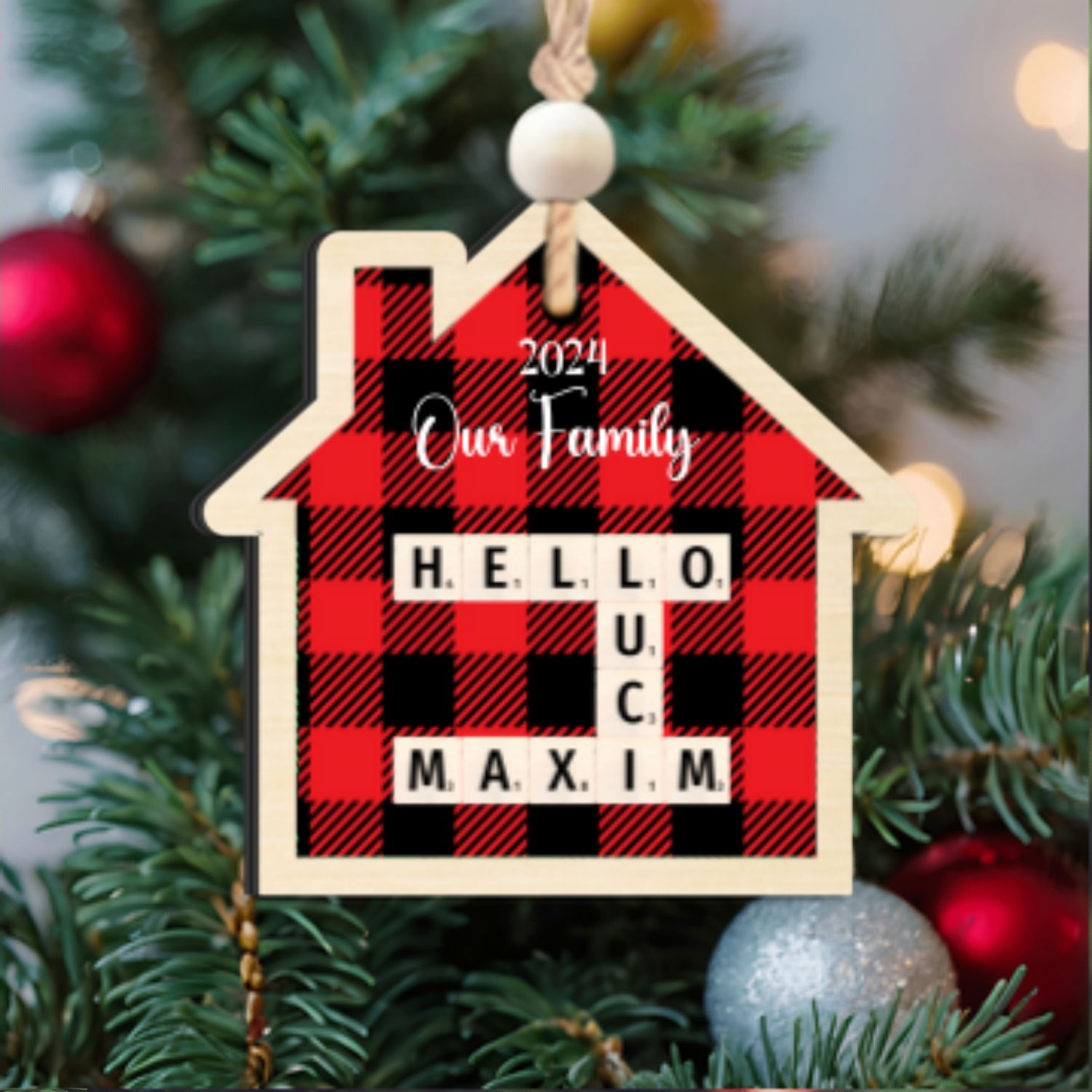 Customized Family Crossword Ornament, Two Layer Wooden Christmas Ornament CF667 - 19Gifts