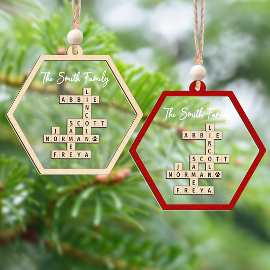 Customized Family Crossword Ornament, Two Layer Wooden and Acrylic Christmas Family Ornament | 19Gifts CF910 - 19Gifts