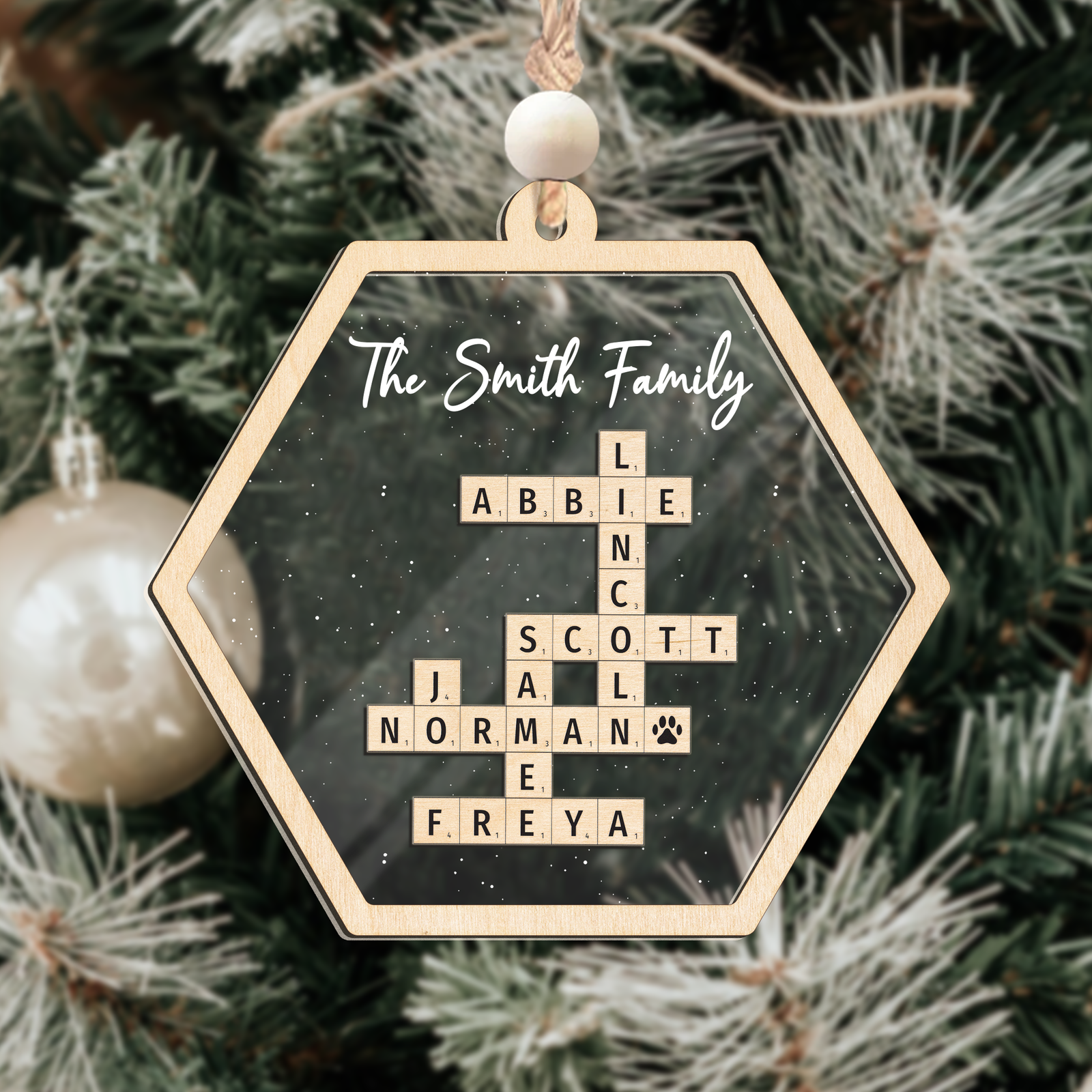 Customized Family Crossword Ornament, Two Layer Wooden and Acrylic Christmas Family Ornament | 19Gifts CF910 - 19Gifts
