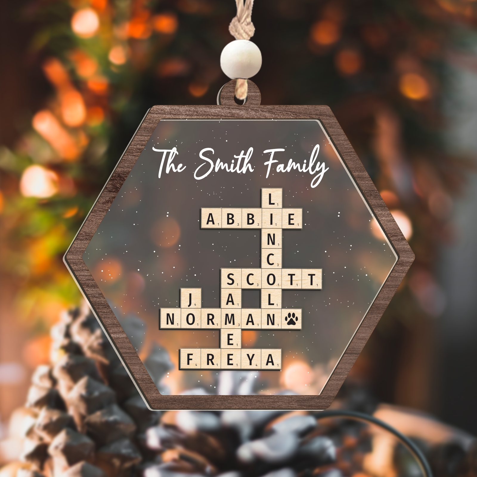 Customized Family Crossword Ornament, Two Layer Wooden and Acrylic Christmas Family Ornament | 19Gifts CF910 - 19Gifts