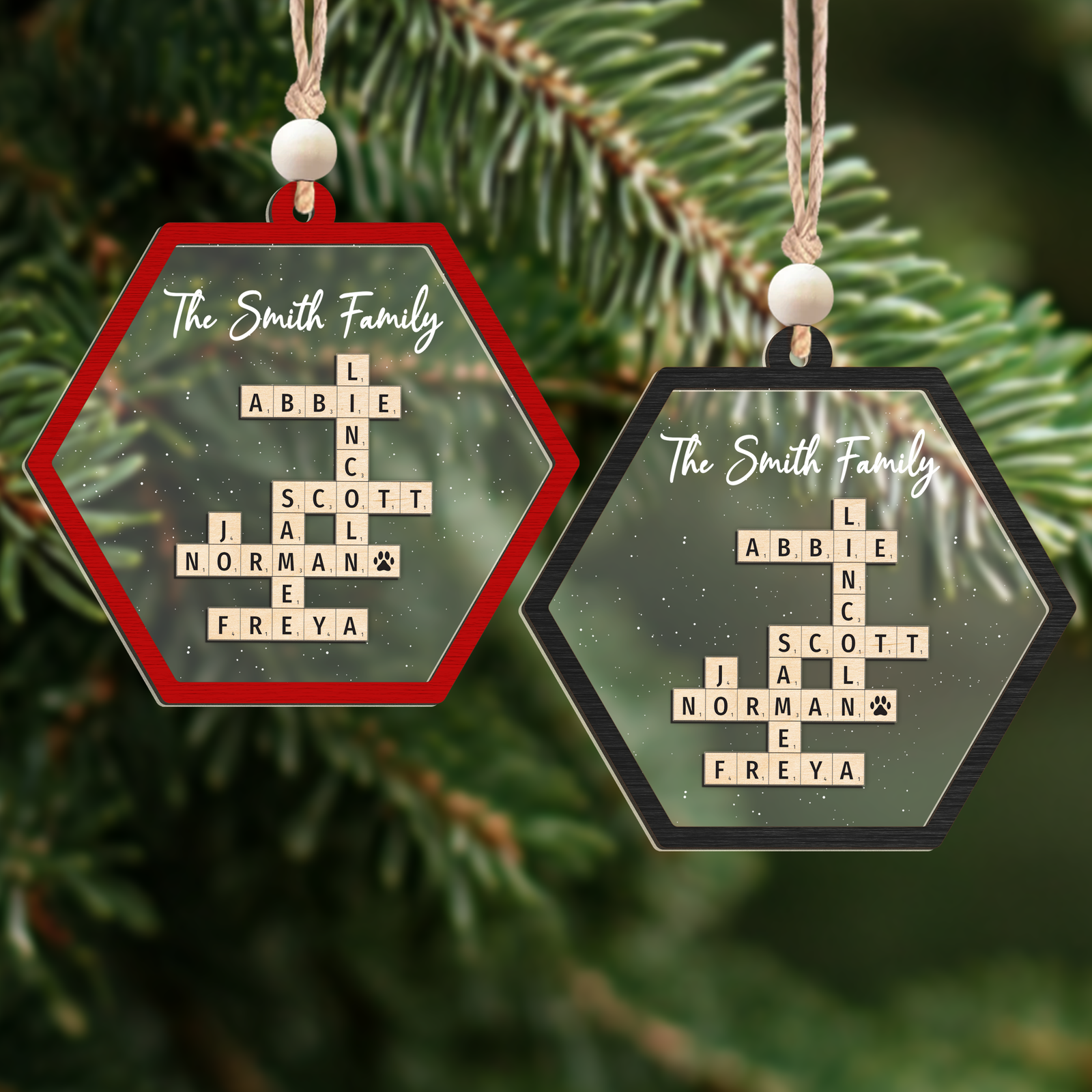 Customized Family Crossword Ornament, Two Layer Wooden and Acrylic Christmas Family Ornament | 19Gifts CF910 - 19Gifts