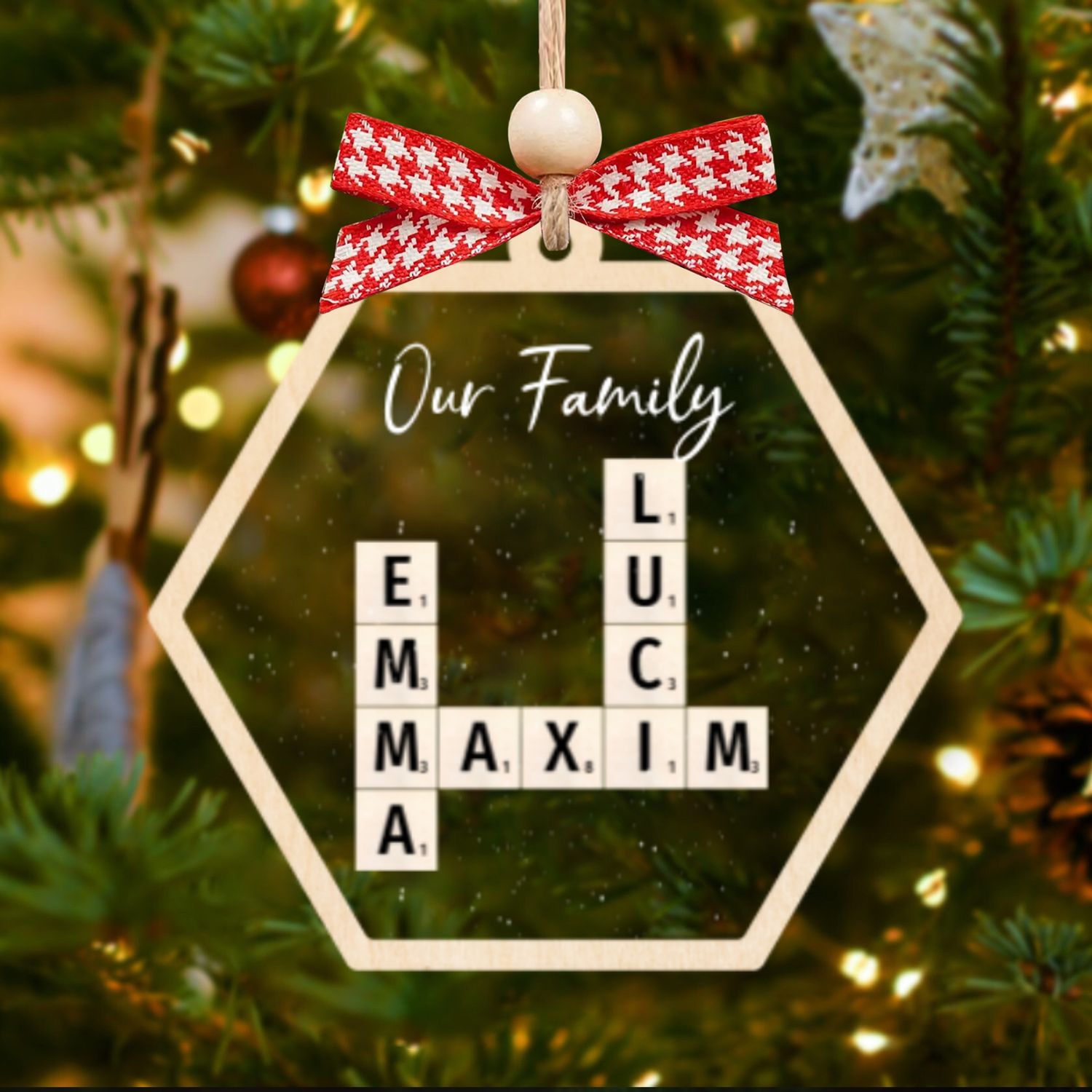 Customized Family Crossword Ornament, Two Layer Wooden and Acrylic Christmas Family Ornament | 19Gifts CF910 - 19Gifts