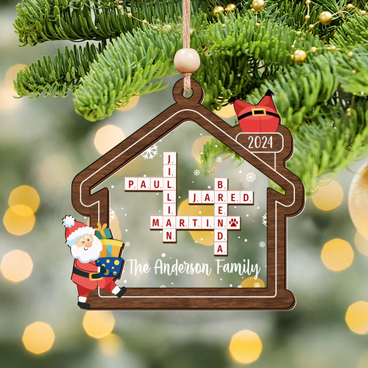 Customized Family Crossword Ornament, Two Layer Wooden and Acrylic Christmas Family Ornament, CF353 - 19Gifts