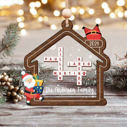 Customized Family Crossword Ornament, Two Layer Wooden and Acrylic Christmas Family Ornament, CF353 - 19Gifts