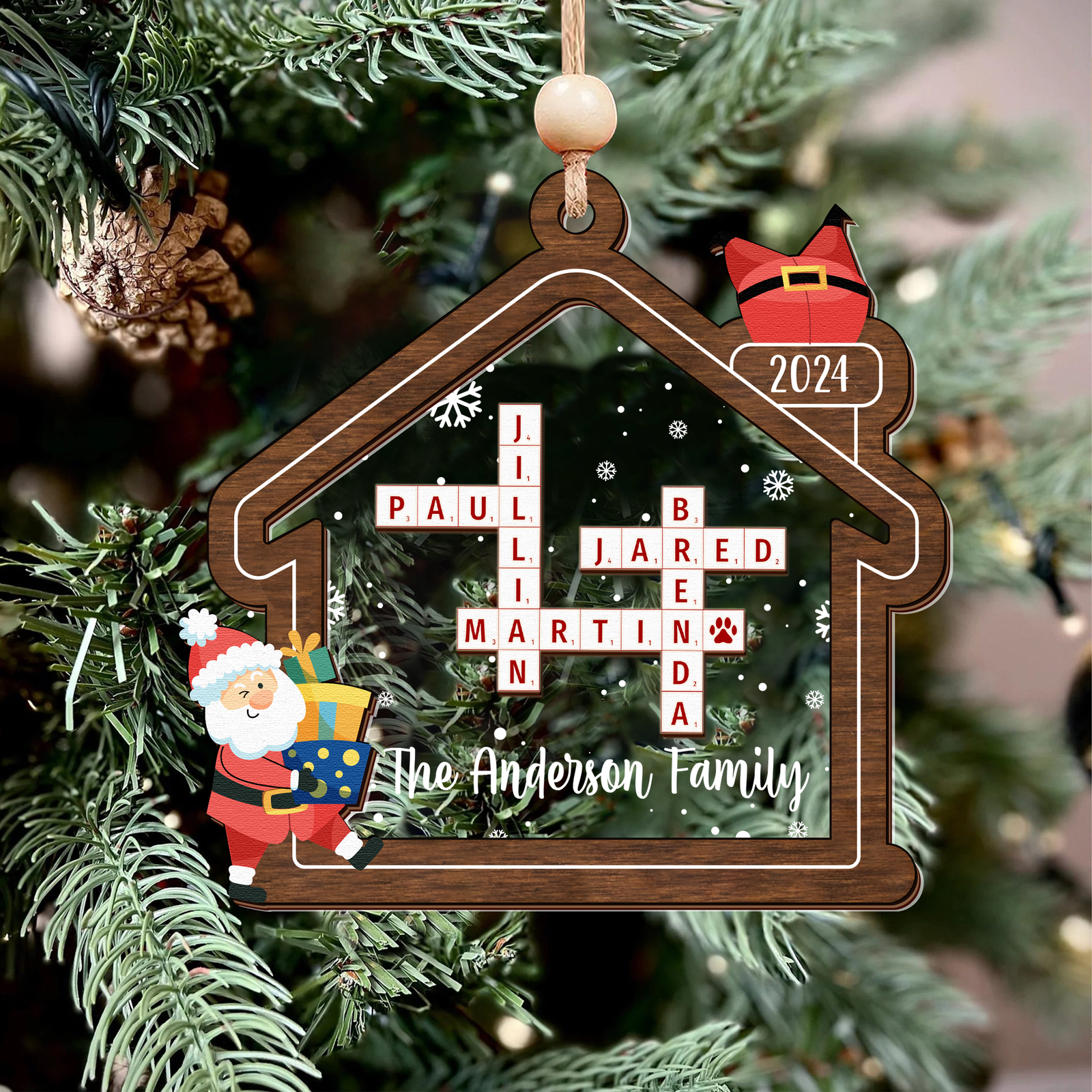 Customized Family Crossword Ornament, Two Layer Wooden and Acrylic Christmas Family Ornament, CF353 - 19Gifts