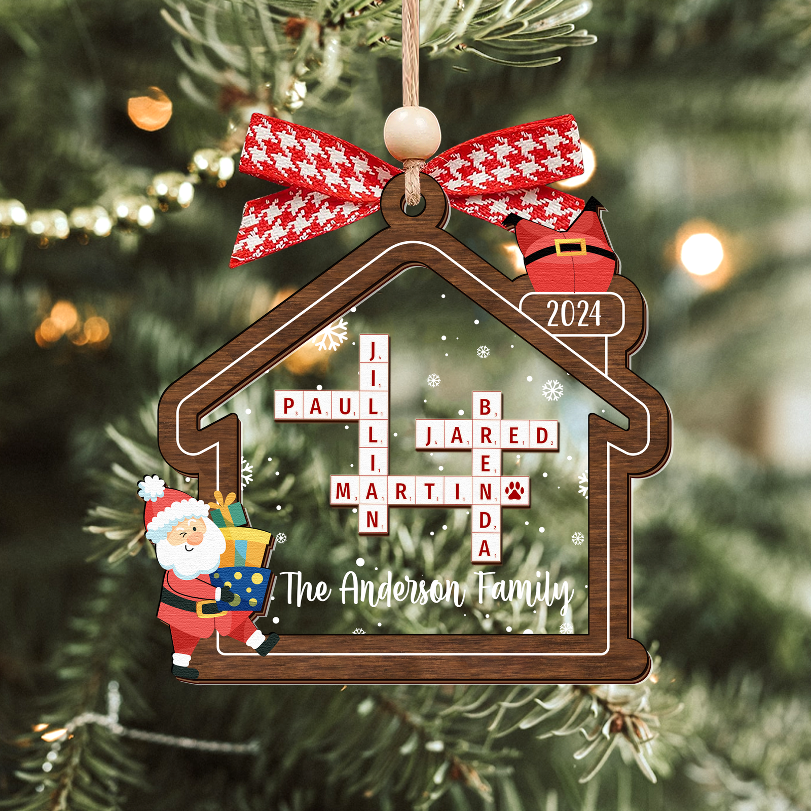 Customized Family Crossword Ornament, Two Layer Wooden and Acrylic Christmas Family Ornament, CF353 - 19Gifts
