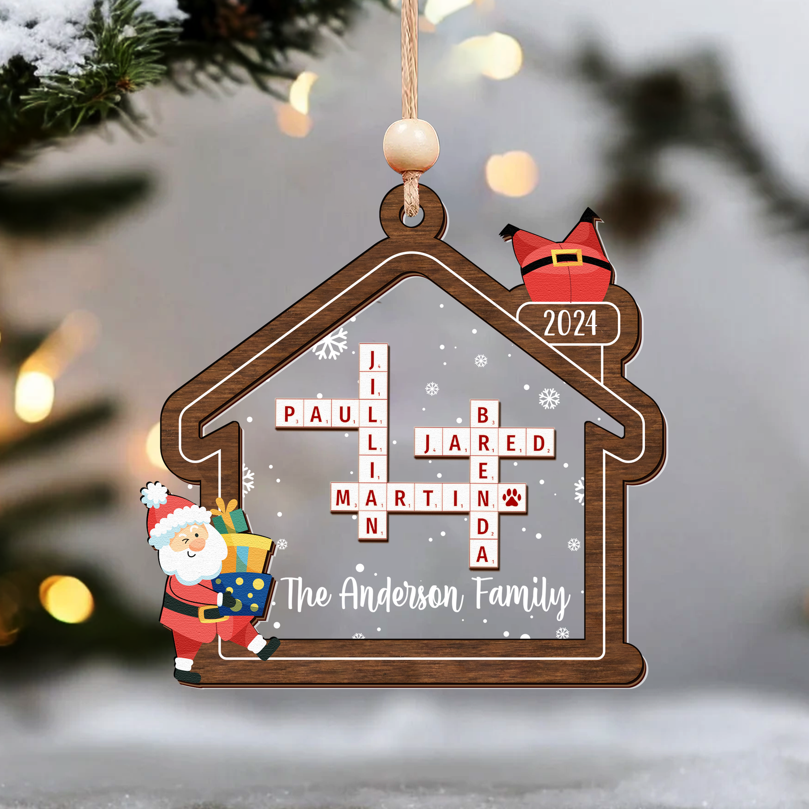 Customized Family Crossword Ornament, Two Layer Wooden and Acrylic Christmas Family Ornament, CF353 - 19Gifts