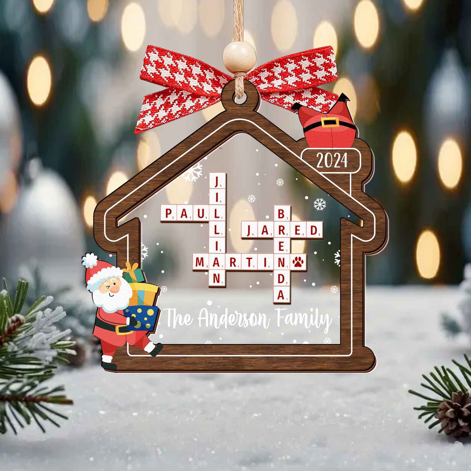 Customized Family Crossword Ornament, Two Layer Wooden and Acrylic Christmas Family Ornament, CF353 - 19Gifts