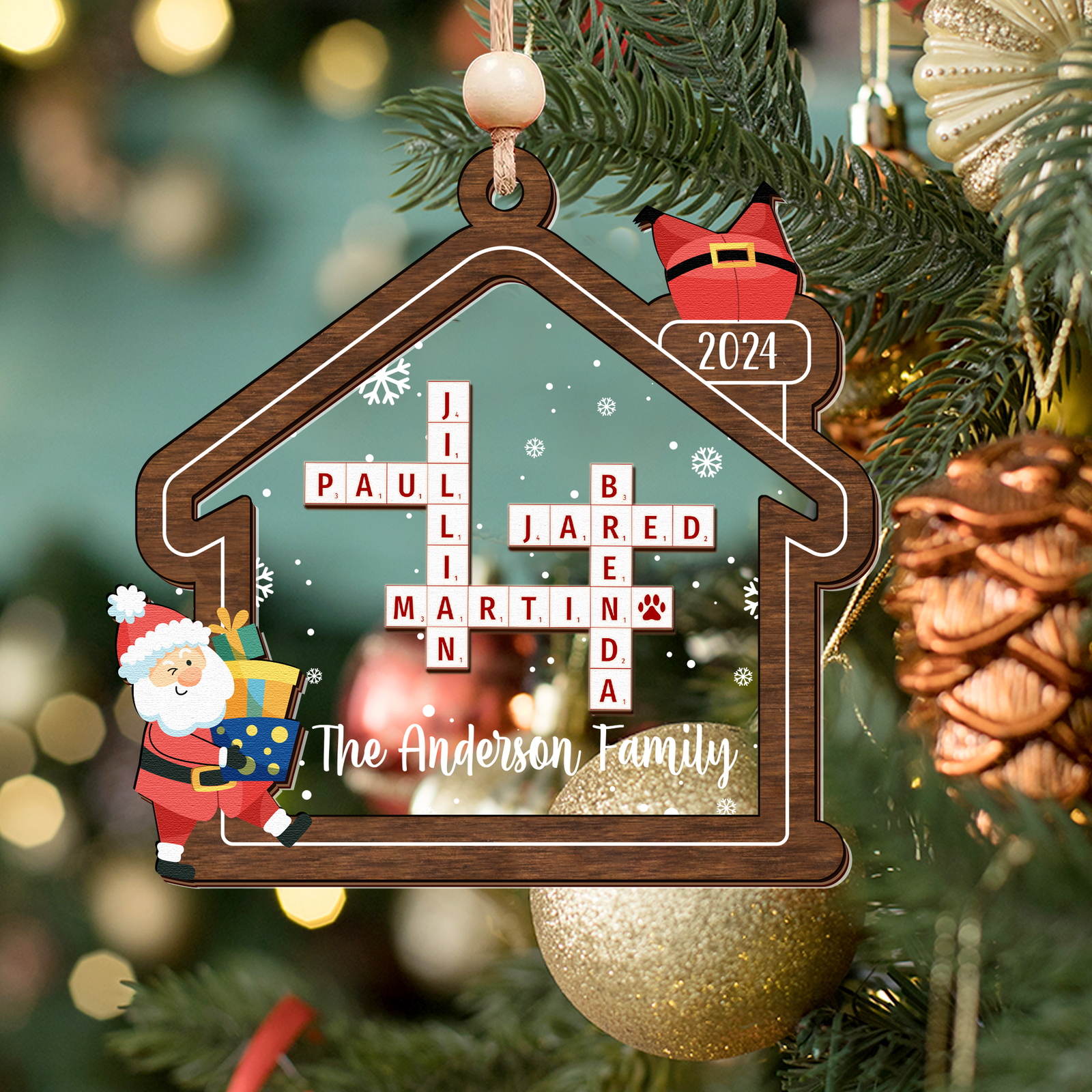 Customized Family Crossword Ornament, Two Layer Wooden and Acrylic Christmas Family Ornament, CF353 - 19Gifts