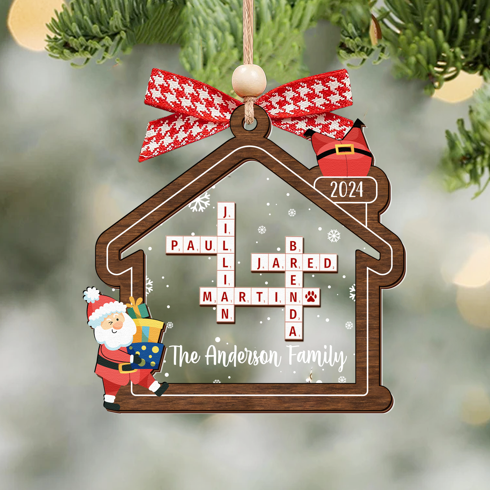 Customized Family Crossword Ornament, Two Layer Wooden and Acrylic Christmas Family Ornament, CF353 - 19Gifts