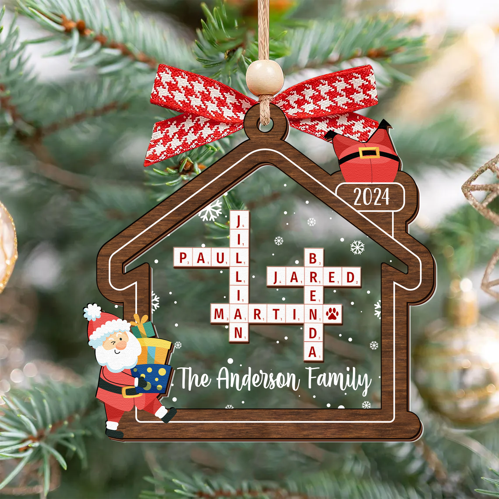 Customized Family Crossword Ornament, Two Layer Wooden and Acrylic Christmas Family Ornament, CF353 - 19Gifts