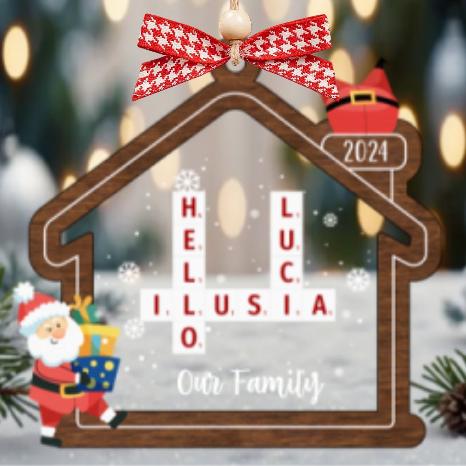 Customized Family Crossword Ornament, Two Layer Wooden and Acrylic Christmas Family Ornament, CF353 - 19Gifts