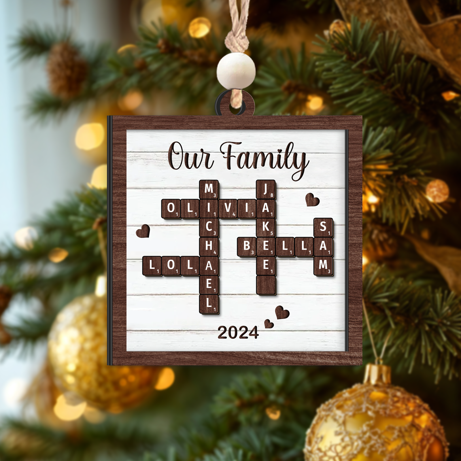 Customized Family Crossword Puzzle Ornament, Christmas Wooden Ornament | 19Gifts CF597 - 19Gifts