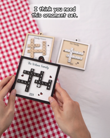 Customized Family Crossword Puzzle Ornament, Christmas Wooden Ornament | 19Gifts CF597 - 19Gifts