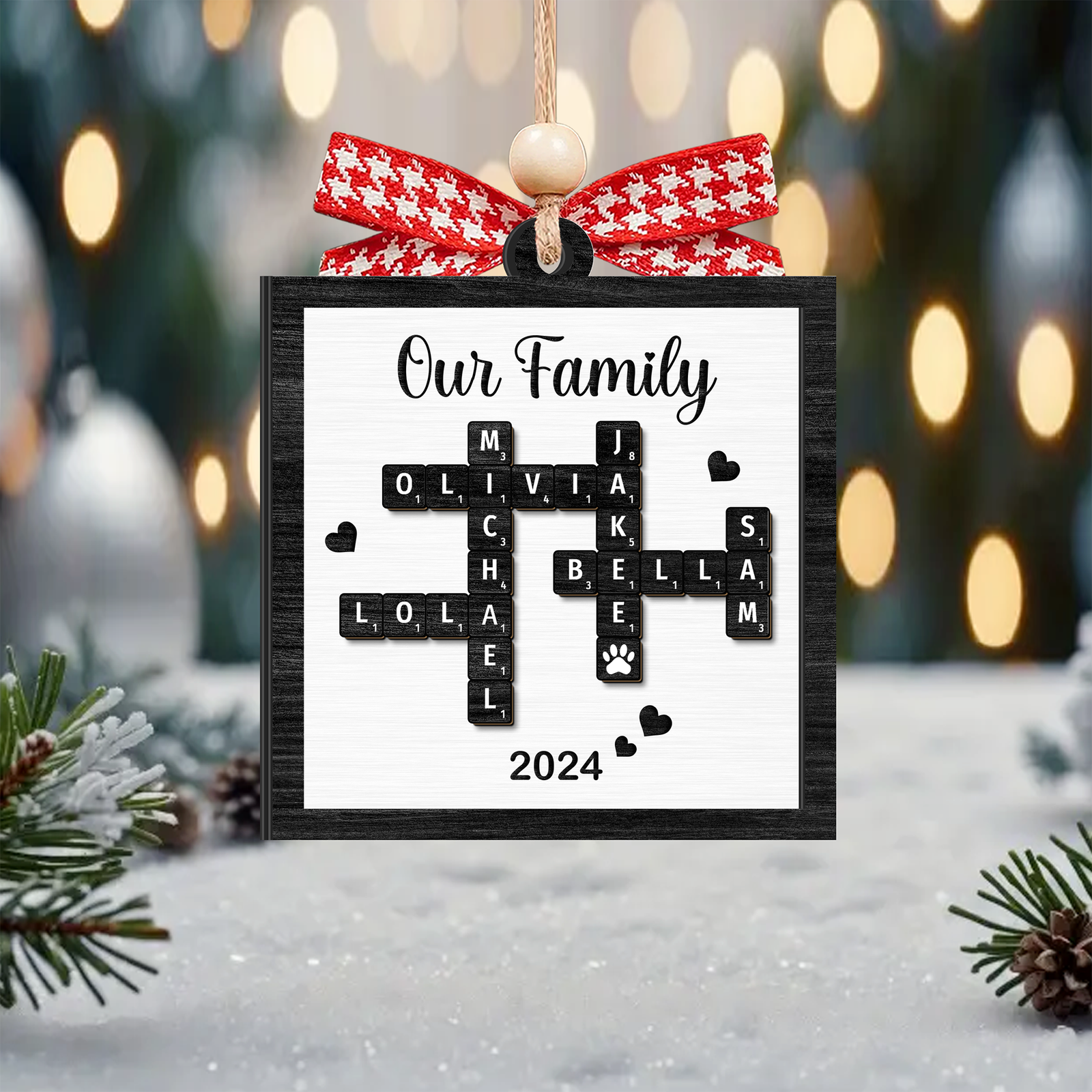 Customized Family Crossword Puzzle Ornament, Christmas Wooden Ornament | 19Gifts CF597 - 19Gifts