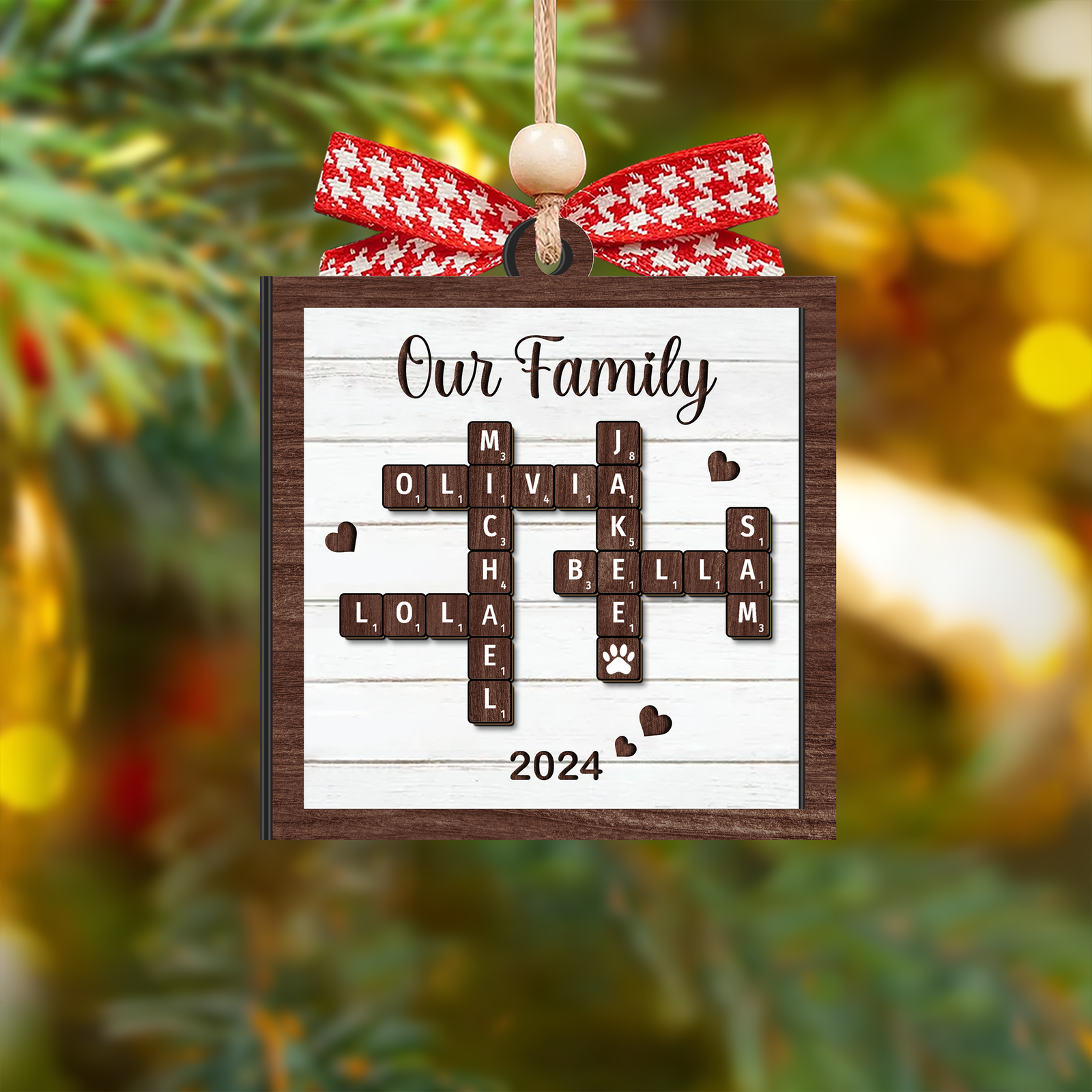 Customized Family Crossword Puzzle Ornament, Christmas Wooden Ornament | 19Gifts CF597 - 19Gifts