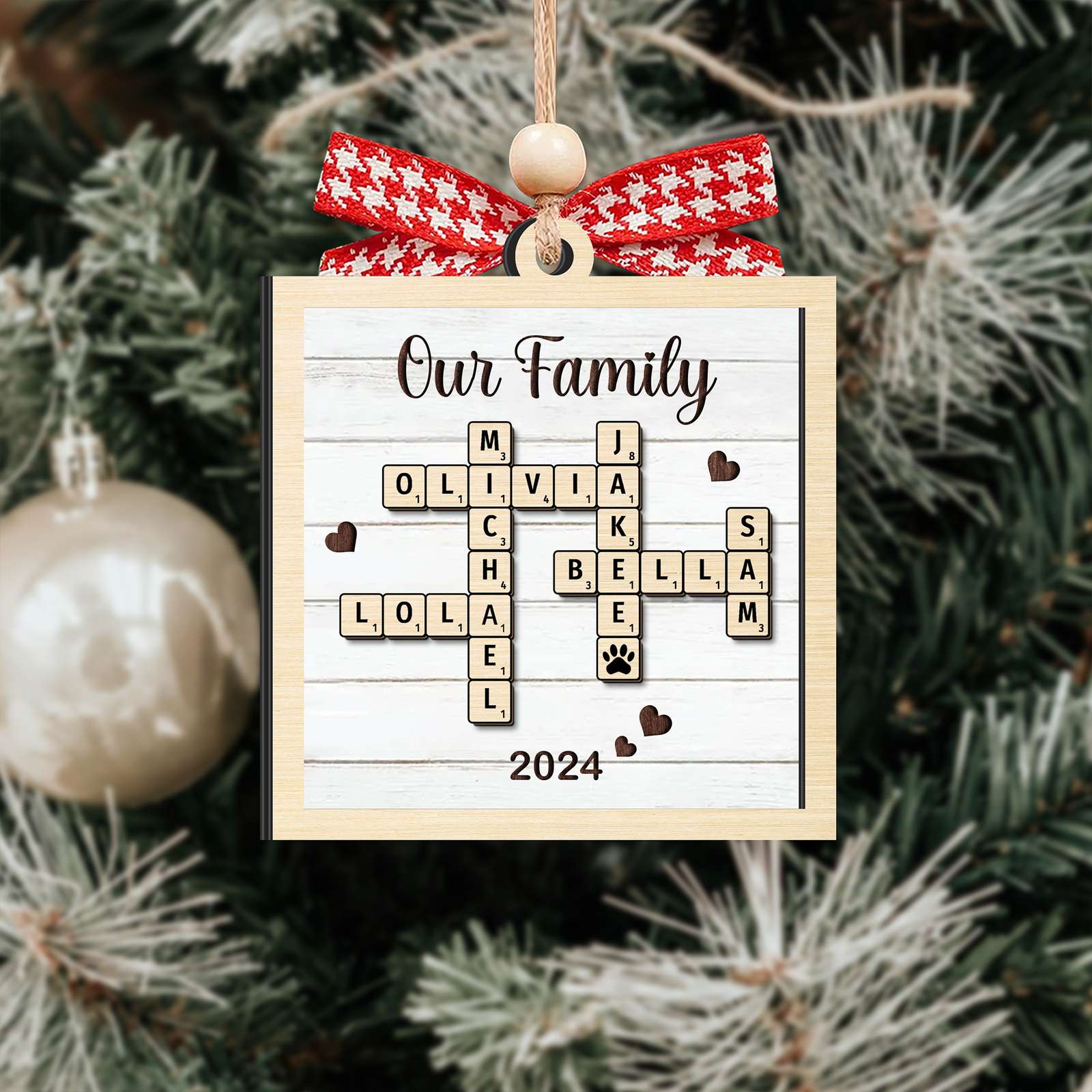 Customized Family Crossword Puzzle Ornament, Christmas Wooden Ornament | 19Gifts CF597 - 19Gifts