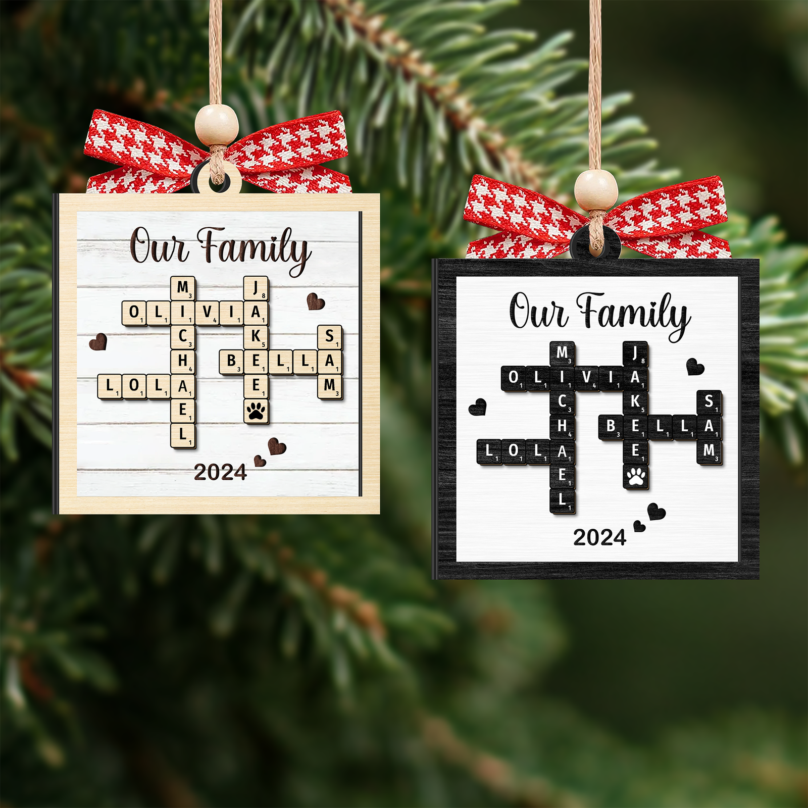 Customized Family Crossword Puzzle Ornament, Christmas Wooden Ornament | 19Gifts CF597 - 19Gifts