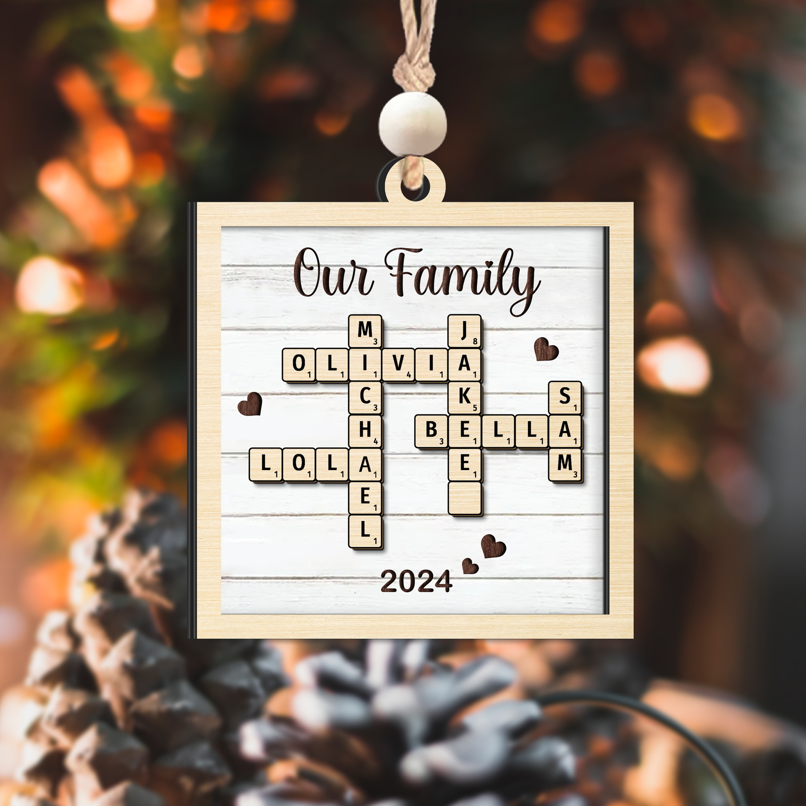 Customized Family Crossword Puzzle Ornament, Christmas Wooden Ornament | 19Gifts CF597 - 19Gifts