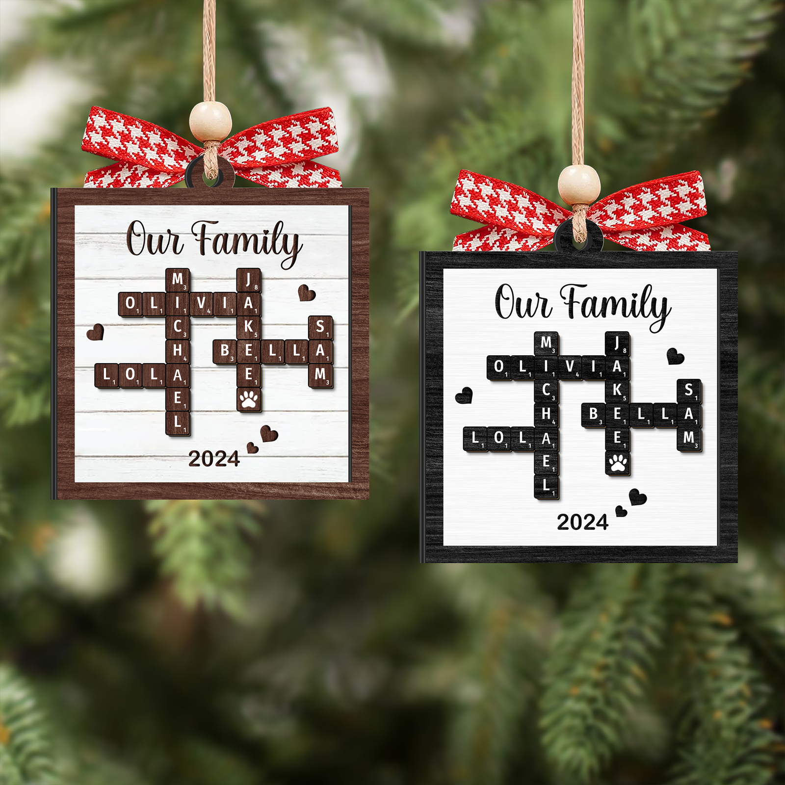 Customized Family Crossword Puzzle Ornament, Christmas Wooden Ornament | 19Gifts CF597 - 19Gifts