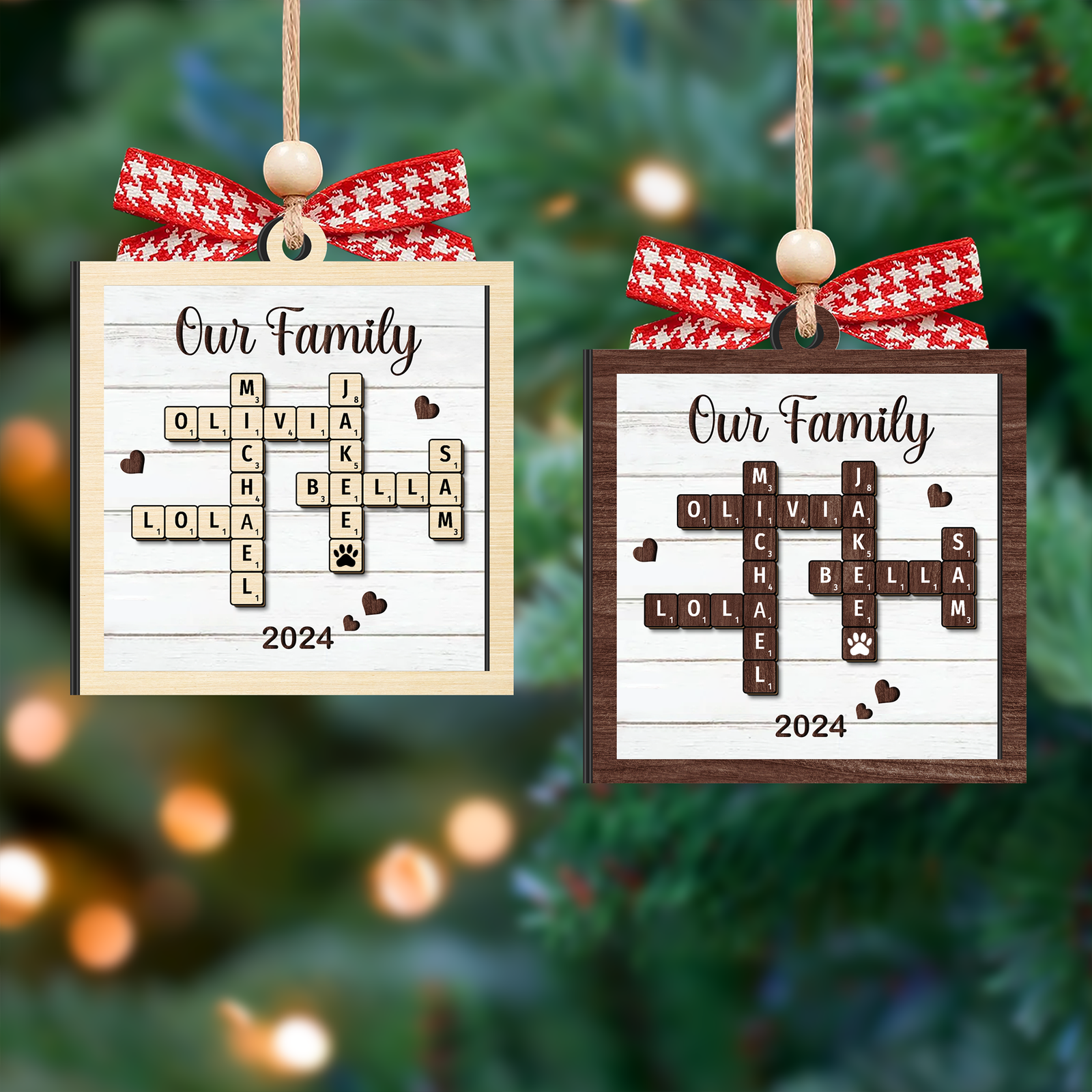 Customized Family Crossword Puzzle Ornament, Christmas Wooden Ornament | 19Gifts CF597 - 19Gifts