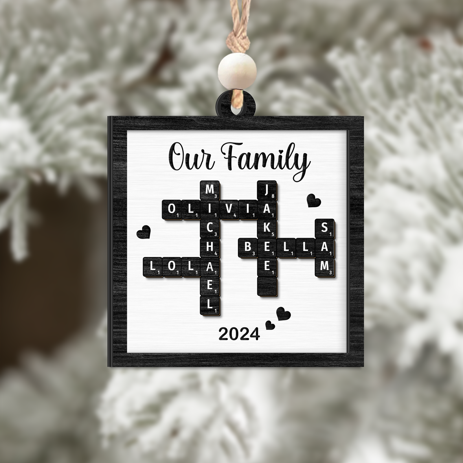 Customized Family Crossword Puzzle Ornament, Christmas Wooden Ornament | 19Gifts CF597 - 19Gifts