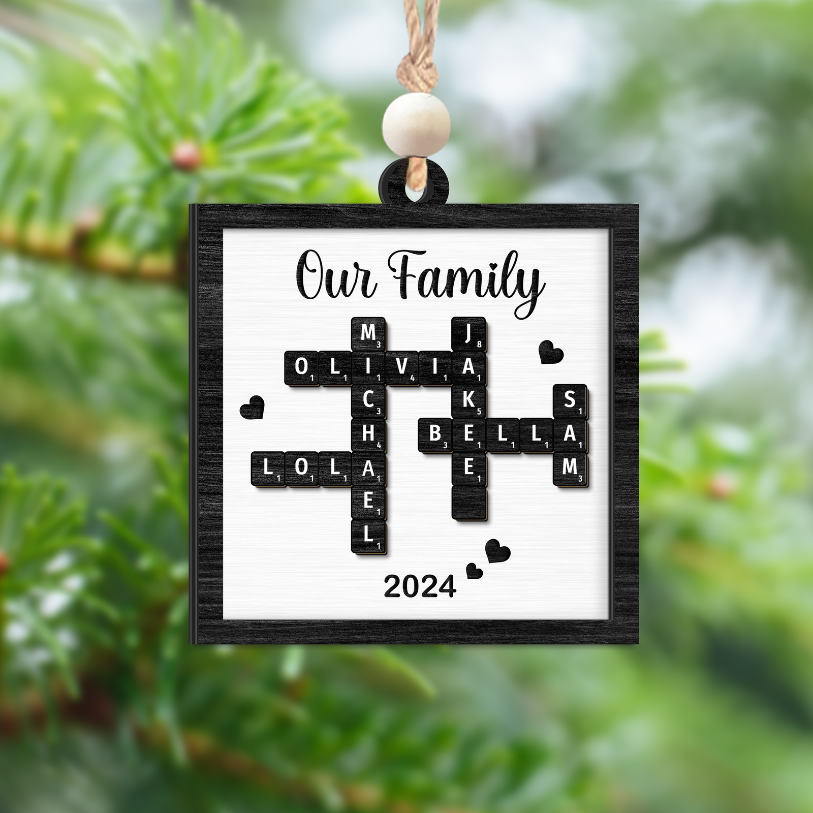 Customized Family Crossword Puzzle Ornament, Christmas Wooden Ornament | 19Gifts CF597 - 19Gifts