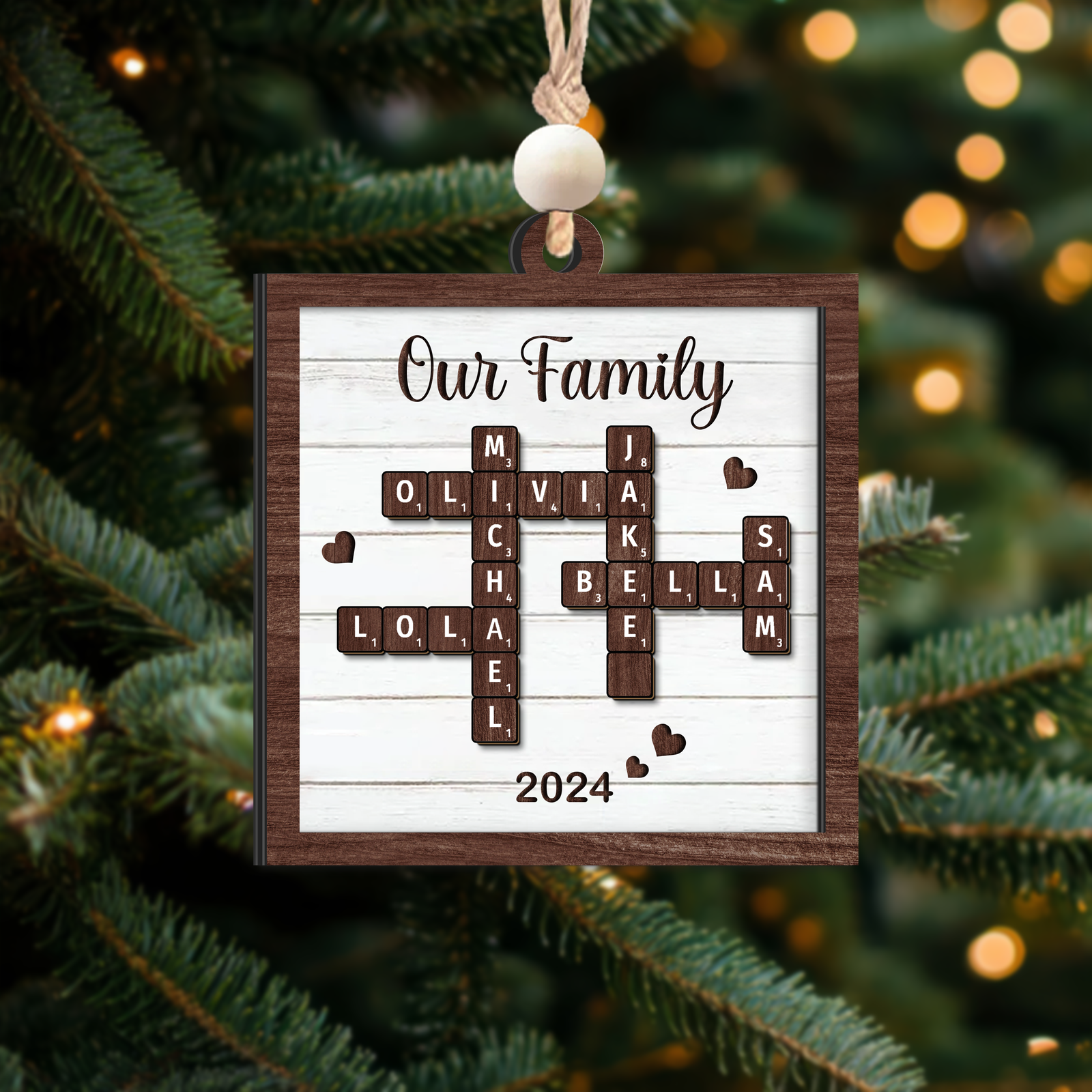 Customized Family Crossword Puzzle Ornament, Christmas Wooden Ornament | 19Gifts CF597 - 19Gifts