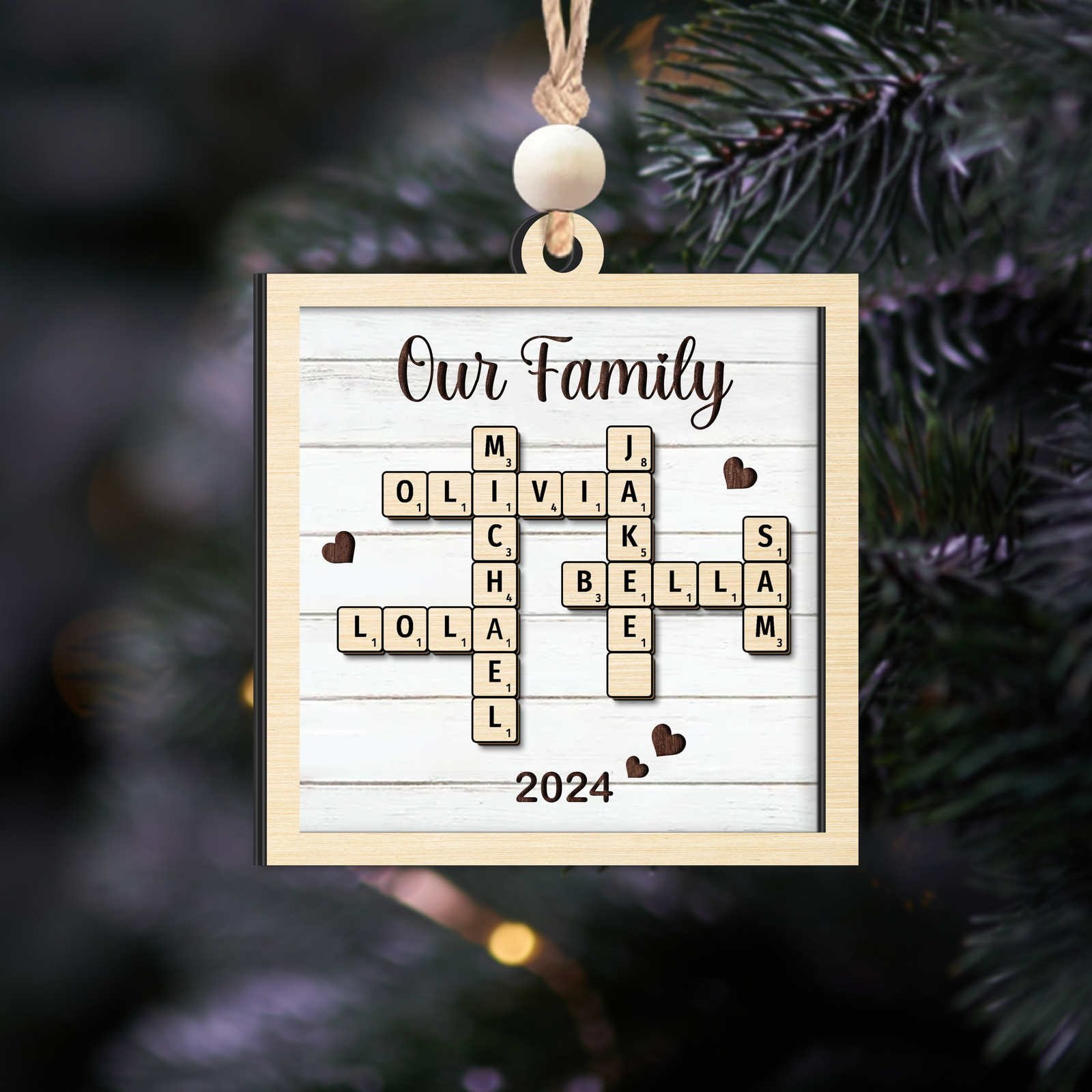 Customized Family Crossword Puzzle Ornament, Christmas Wooden Ornament | 19Gifts CF597 - 19Gifts