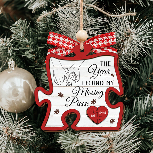 Customized Missing Piece Couple Ornament, Two Layer Wooden Christmas Couple Ornament, CF670 - 19Gifts