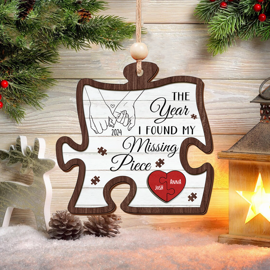 Customized Missing Piece Couple Ornament, Two Layer Wooden Christmas Couple Ornament, CF670 - 19Gifts
