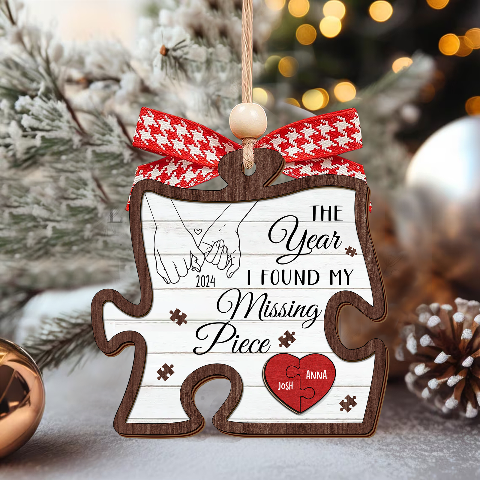 Customized Missing Piece Couple Ornament, Two Layer Wooden Christmas Couple Ornament, CF670 - 19Gifts