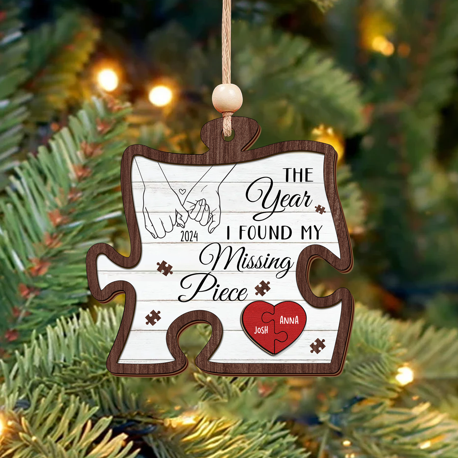 Customized Missing Piece Couple Ornament, Two Layer Wooden Christmas Couple Ornament, CF670 - 19Gifts
