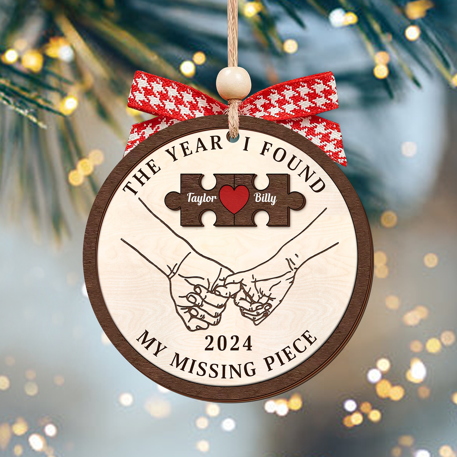 Customized Missing Piece Couple Ornament, Two Layer Wooden Christmas Ornament, CF657 - 19Gifts