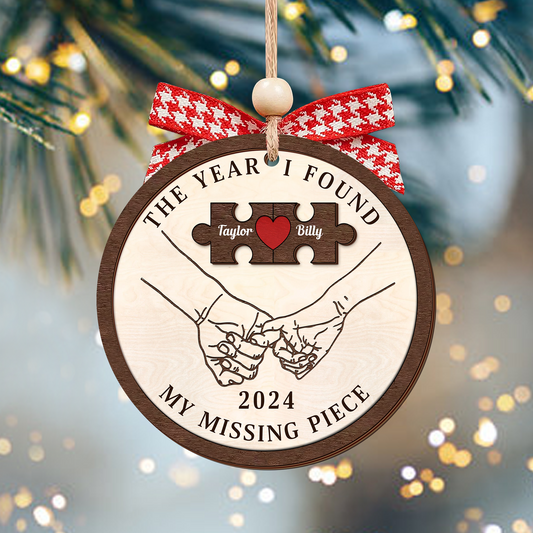 Customized Missing Piece Couple Ornament, Two Layer Wooden Christmas Ornament, CF657 - 19Gifts