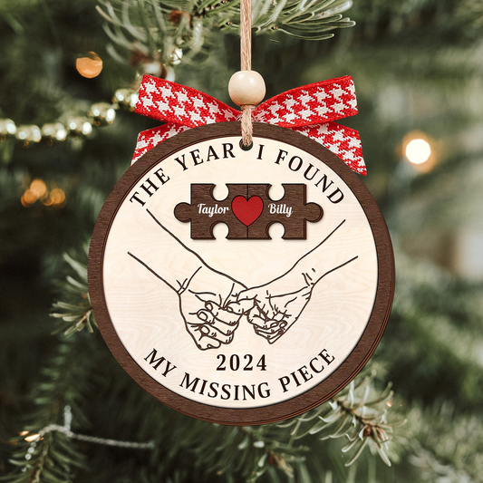 Customized Missing Piece Couple Ornament, Two Layer Wooden Christmas Ornament, CF657 - 19Gifts
