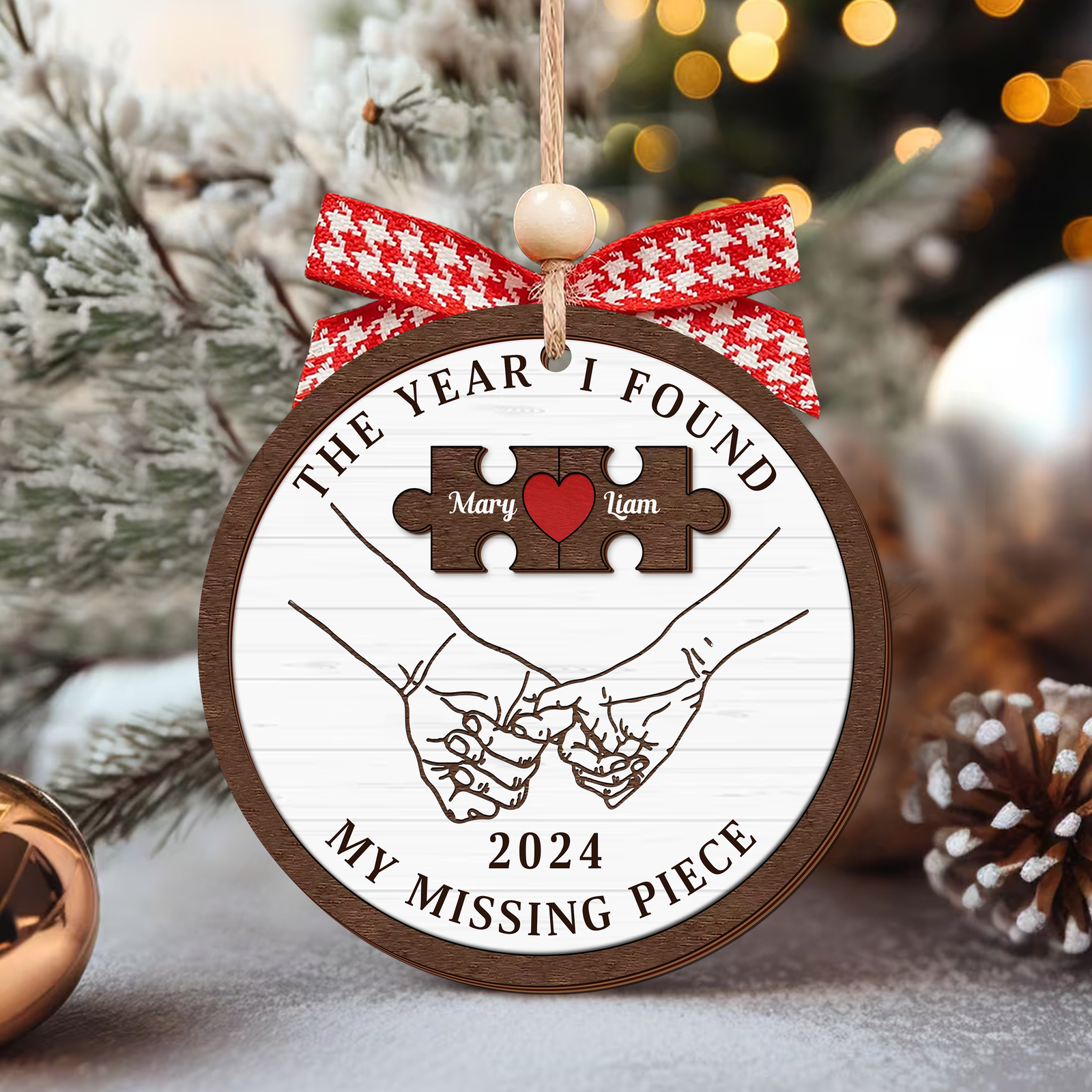 Customized Missing Piece Couple Ornament, Two Layer Wooden Christmas Ornament, CF657 - 19Gifts