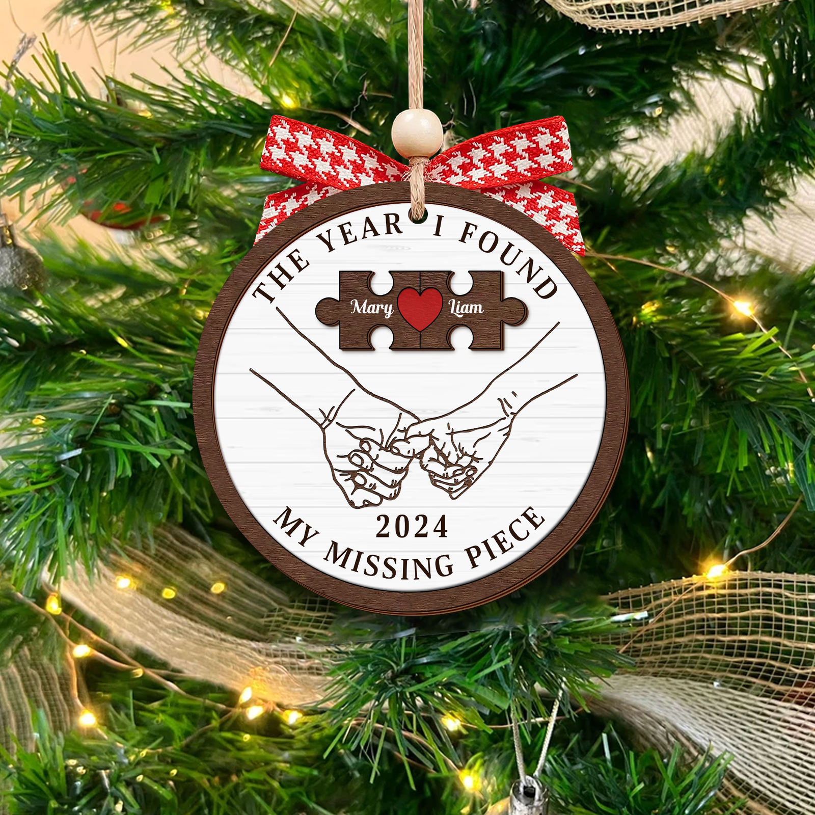 Customized Missing Piece Couple Ornament, Two Layer Wooden Christmas Ornament, CF657 - 19Gifts