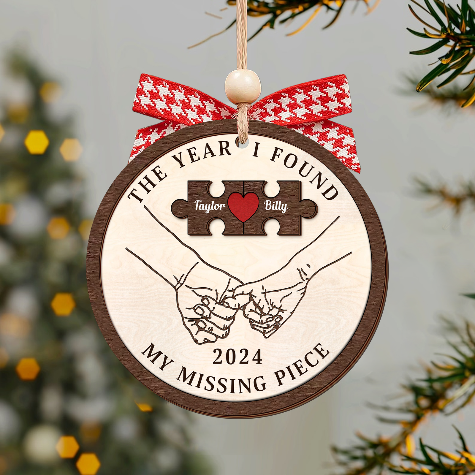 Customized Missing Piece Couple Ornament, Two Layer Wooden Christmas Ornament, CF657 - 19Gifts